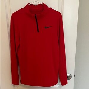 Nike Men’s Red Zip-Up Training Pullover with Black Swoosh